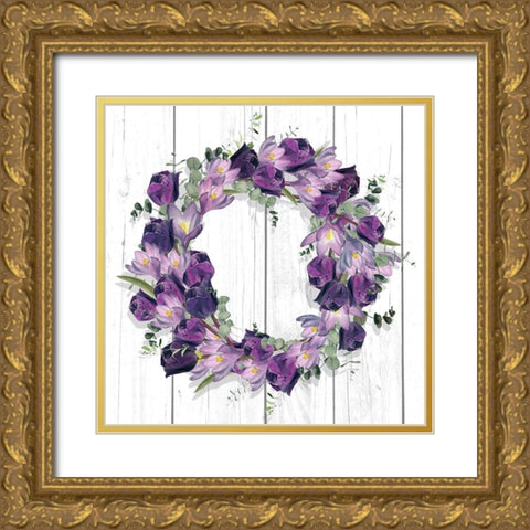 Purple Tulip Wreath I Gold Ornate Wood Framed Art Print with Double Matting by Parker, Jennifer Paxton