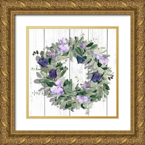 Purple Tulip Wreath II Gold Ornate Wood Framed Art Print with Double Matting by Parker, Jennifer Paxton