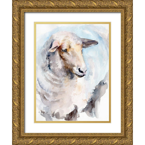 Watercolor Sheep I Gold Ornate Wood Framed Art Print with Double Matting by Parker, Jennifer Paxton