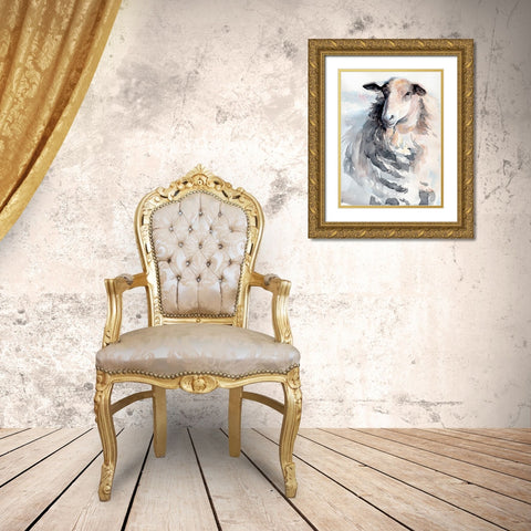 Watercolor Sheep II Gold Ornate Wood Framed Art Print with Double Matting by Parker, Jennifer Paxton