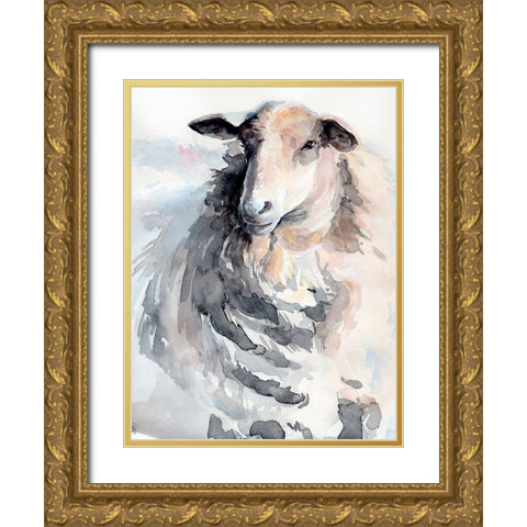 Watercolor Sheep II Gold Ornate Wood Framed Art Print with Double Matting by Parker, Jennifer Paxton