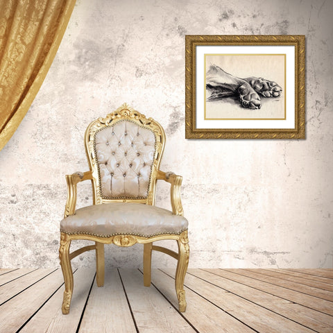Charcoal Paws II Gold Ornate Wood Framed Art Print with Double Matting by Parker, Jennifer Paxton