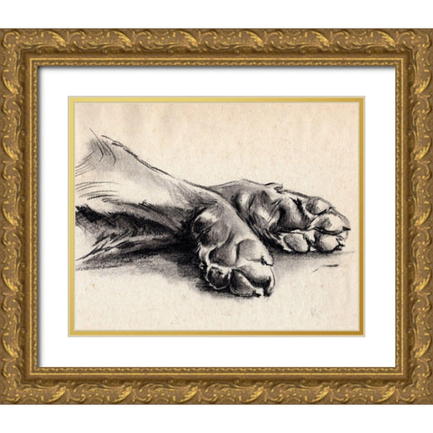Charcoal Paws II Gold Ornate Wood Framed Art Print with Double Matting by Parker, Jennifer Paxton