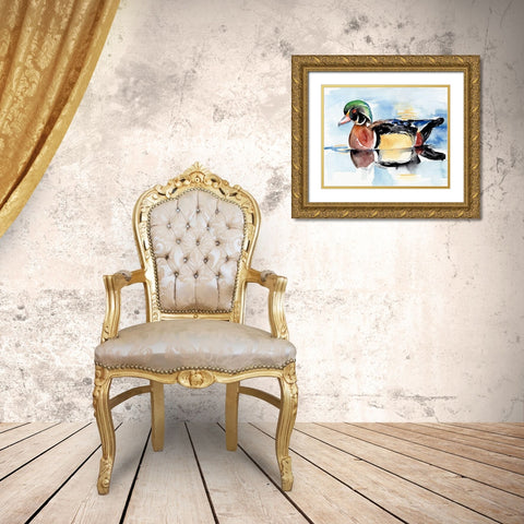 Watercolor Woodduck I Gold Ornate Wood Framed Art Print with Double Matting by Parker, Jennifer Paxton