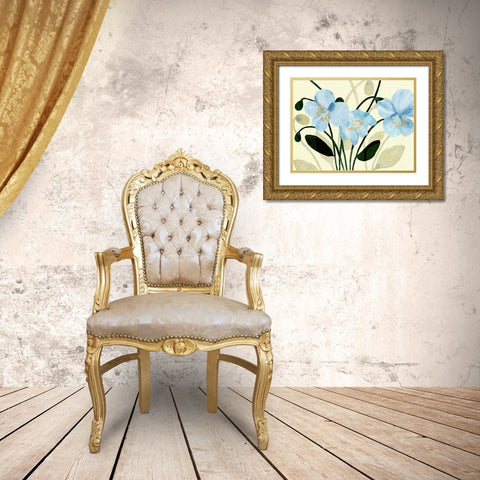 Blue Poppies II Gold Ornate Wood Framed Art Print with Double Matting by Warren, Annie