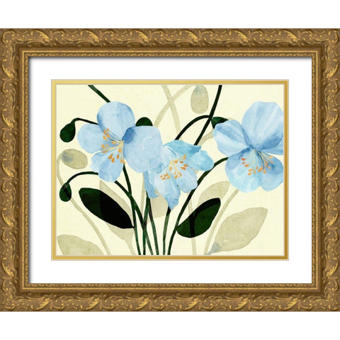 Blue Poppies II Gold Ornate Wood Framed Art Print with Double Matting by Warren, Annie
