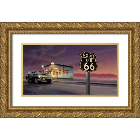 Route 66 Gold Ornate Wood Framed Art Print with Double Matting by Consani, Chris