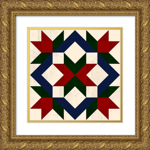 Christmas Barn Quilt I Gold Ornate Wood Framed Art Print with Double Matting by Barnes, Victoria