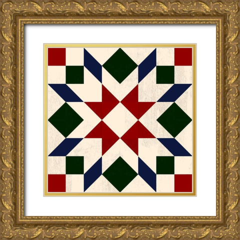 Christmas Barn Quilt II Gold Ornate Wood Framed Art Print with Double Matting by Barnes, Victoria