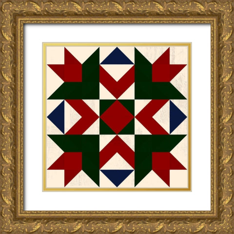Christmas Barn Quilt III Gold Ornate Wood Framed Art Print with Double Matting by Barnes, Victoria