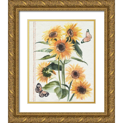 Autumn Sunflowers I Gold Ornate Wood Framed Art Print with Double Matting by Parker, Jennifer Paxton