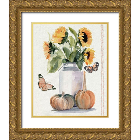 Autumn Sunflowers II Gold Ornate Wood Framed Art Print with Double Matting by Parker, Jennifer Paxton