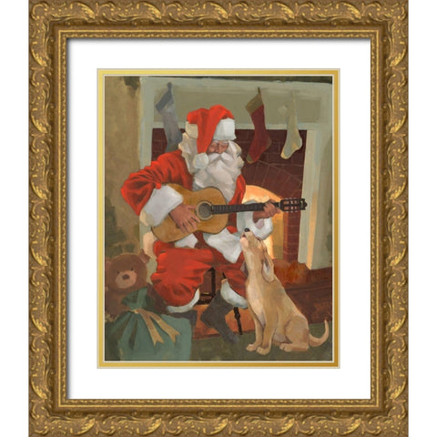 Santa Serenade Gold Ornate Wood Framed Art Print with Double Matting by Green, Jacob