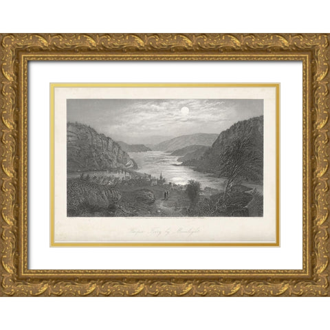 Harpers Ferry by Moonlight Gold Ornate Wood Framed Art Print with Double Matting by Bryant, William Cullen