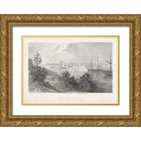 City of Detroit Gold Ornate Wood Framed Art Print with Double Matting by Bryant, William Cullen