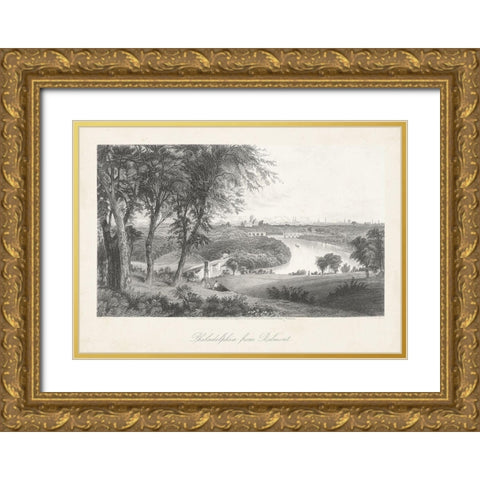 Philadelphia From Belmont Gold Ornate Wood Framed Art Print with Double Matting by Bryant, William Cullen