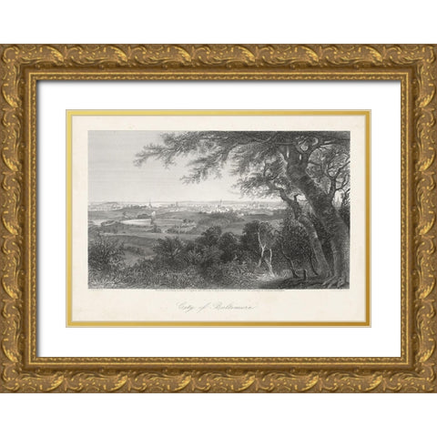 City of Baltimore Gold Ornate Wood Framed Art Print with Double Matting by Bryant, William Cullen