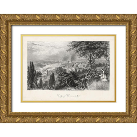 City of Cincinnati Gold Ornate Wood Framed Art Print with Double Matting by Bryant, William Cullen