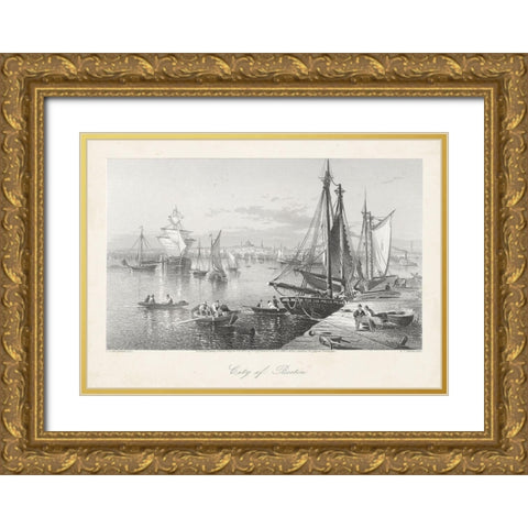 City of Boston Gold Ornate Wood Framed Art Print with Double Matting by Bryant, William Cullen