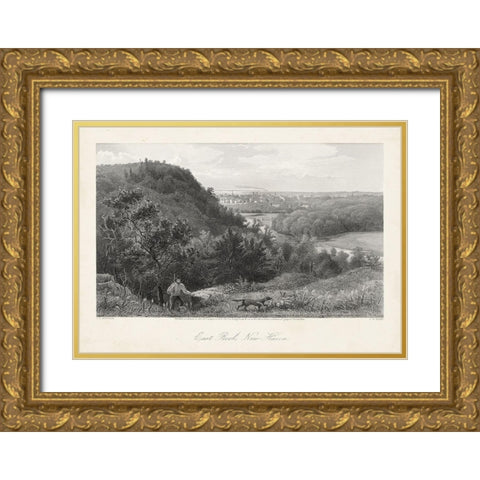 East Rock-New Haven Gold Ornate Wood Framed Art Print with Double Matting by Bryant, William Cullen