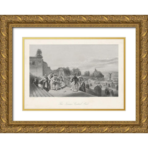 The Terrace-Central Park Gold Ornate Wood Framed Art Print with Double Matting by Bryant, William Cullen