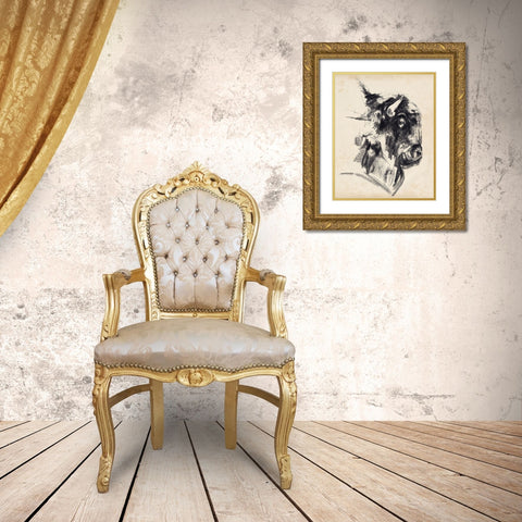 Bison Head Gesture I Gold Ornate Wood Framed Art Print with Double Matting by Parker, Jennifer Paxton