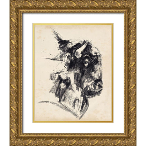 Bison Head Gesture I Gold Ornate Wood Framed Art Print with Double Matting by Parker, Jennifer Paxton