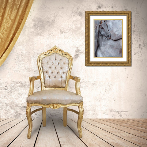 White Horse Contour I Gold Ornate Wood Framed Art Print with Double Matting by Parker, Jennifer Paxton