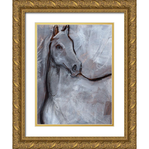 White Horse Contour I Gold Ornate Wood Framed Art Print with Double Matting by Parker, Jennifer Paxton