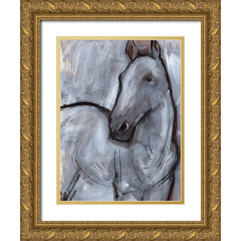 White Horse Contour II Gold Ornate Wood Framed Art Print with Double Matting by Parker, Jennifer Paxton