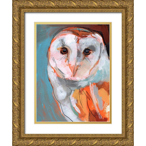 Optic Owl II Gold Ornate Wood Framed Art Print with Double Matting by Parker, Jennifer Paxton