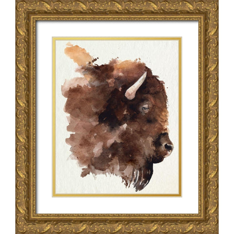 Watercolor Bison Profile I Gold Ornate Wood Framed Art Print with Double Matting by Parker, Jennifer Paxton