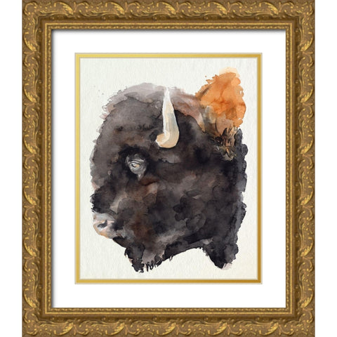 Watercolor Bison Profile II Gold Ornate Wood Framed Art Print with Double Matting by Parker, Jennifer Paxton