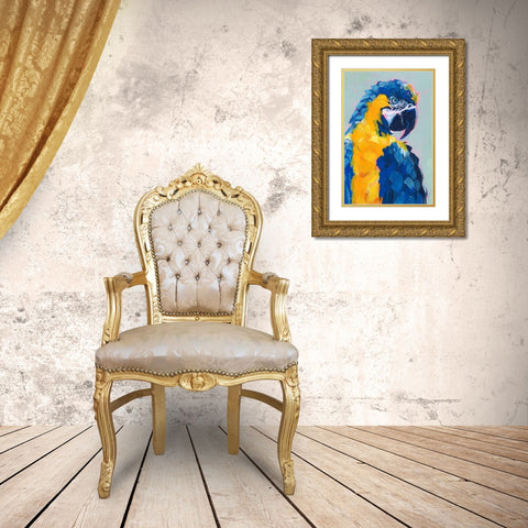 Pop Art Parrot II Gold Ornate Wood Framed Art Print with Double Matting by Parker, Jennifer Paxton