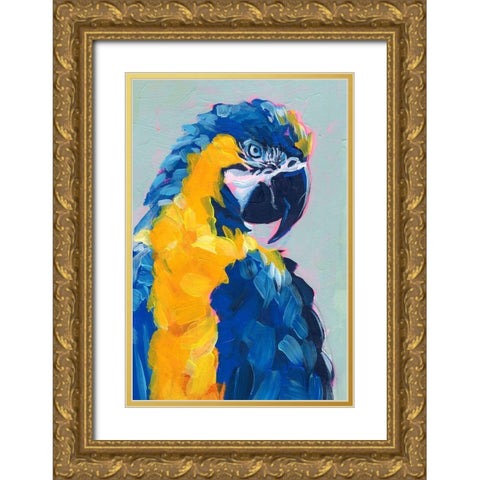 Pop Art Parrot II Gold Ornate Wood Framed Art Print with Double Matting by Parker, Jennifer Paxton