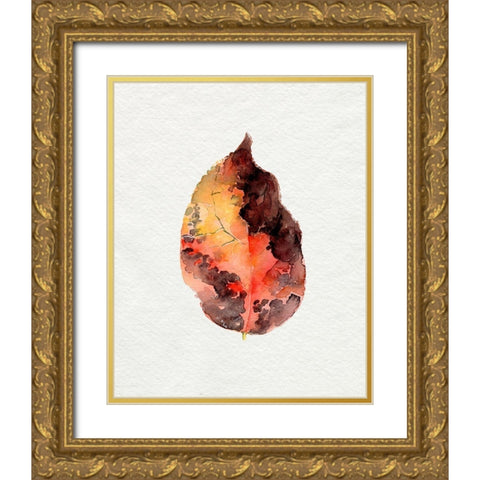 Watercolor Autumn Leaf I Gold Ornate Wood Framed Art Print with Double Matting by Parker, Jennifer Paxton