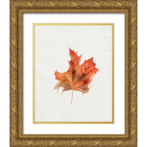 Watercolor Autumn Leaf II Gold Ornate Wood Framed Art Print with Double Matting by Parker, Jennifer Paxton