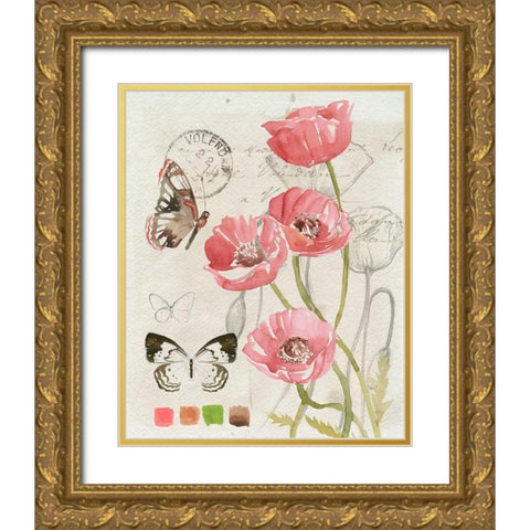 Field Notes Florals I Gold Ornate Wood Framed Art Print with Double Matting by Parker, Jennifer Paxton