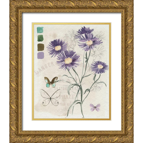 Field Notes Florals III Gold Ornate Wood Framed Art Print with Double Matting by Parker, Jennifer Paxton