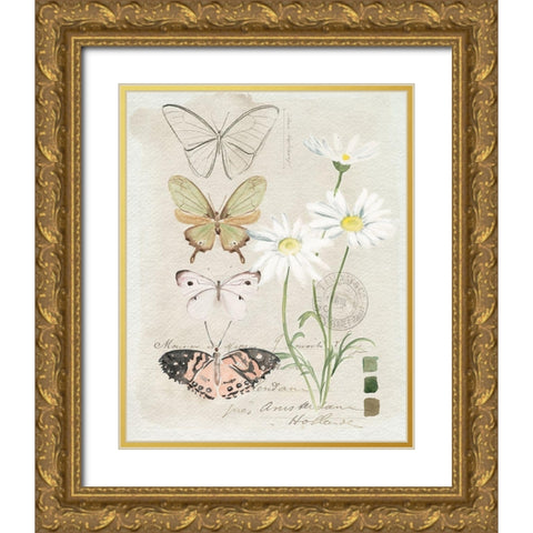 Field Notes Florals IV Gold Ornate Wood Framed Art Print with Double Matting by Parker, Jennifer Paxton