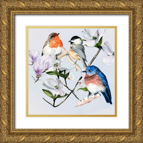 Four Little Birds I Gold Ornate Wood Framed Art Print with Double Matting by Parker, Jennifer Paxton