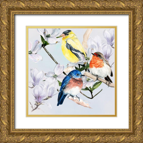 Four Little Birds II Gold Ornate Wood Framed Art Print with Double Matting by Parker, Jennifer Paxton