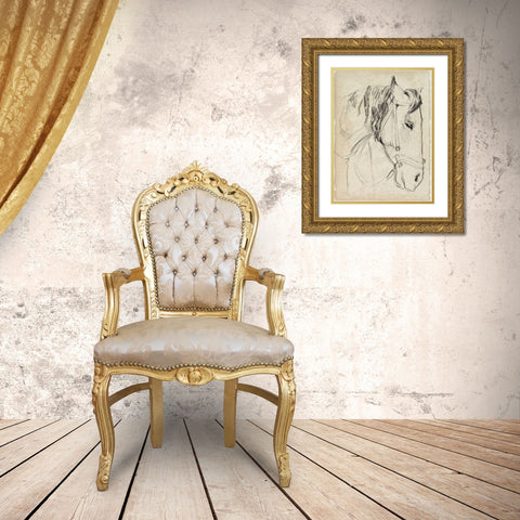 Horse in Bridle Sketch I Gold Ornate Wood Framed Art Print with Double Matting by Parker, Jennifer Paxton