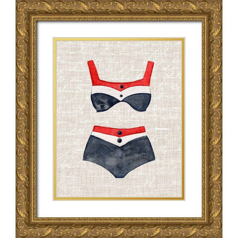 Vintage Swimming I Gold Ornate Wood Framed Art Print with Double Matting by Warren, Annie