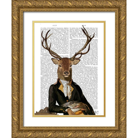 Deer in Chair Gold Ornate Wood Framed Art Print with Double Matting by Fab Funky