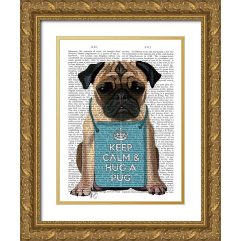 Hug a Pug Gold Ornate Wood Framed Art Print with Double Matting by Fab Funky