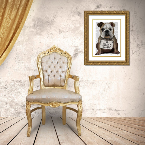 Hug a Bulldog Gold Ornate Wood Framed Art Print with Double Matting by Fab Funky