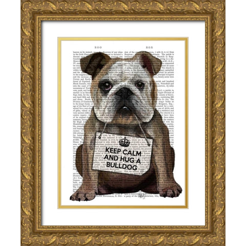 Hug a Bulldog Gold Ornate Wood Framed Art Print with Double Matting by Fab Funky