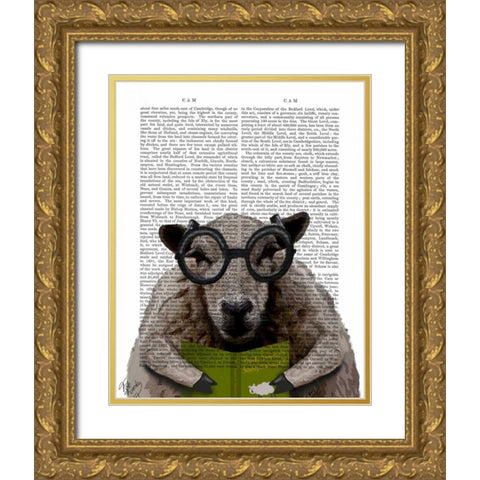 Intelligent Sheep Gold Ornate Wood Framed Art Print with Double Matting by Fab Funky