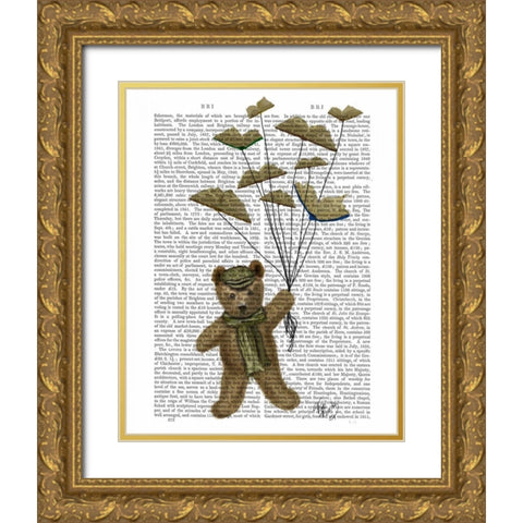 Bear with Book Butterflies Gold Ornate Wood Framed Art Print with Double Matting by Fab Funky
